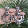 Silver plated pearl chandbali earrings
