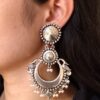 Silver plated pearl chandbali earrings