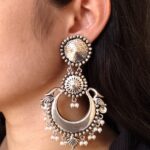 Traditional Chandbali Earrings | Silver Plated Pearl Work Dangler Jewelry for Women