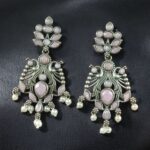 Elegant Peacock Design Earrings | Silver Replica Dangler with Stone & Pearl Detailing Best Jewelry