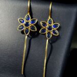 Bulk 110 Designer Gold Plated Flower Earcuff | Elegant Stone Work for Daily Wear Perfect Jewelry For Girls - "Blue"