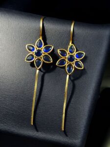 Designer Gold Plated Flower Earcuff | Elegant Stone Work for Daily Wear Perfect Jewelry For Girls - color: "Blue"