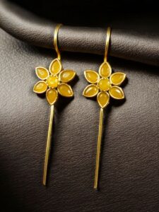 Designer Gold Plated Flower Earcuff | Elegant Stone Work for Daily Wear Perfect Jewelry For Girls - color: "Yellow"