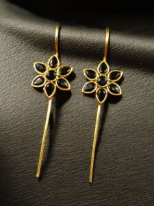 Designer Gold Plated Flower Earcuff | Elegant Stone Work for Daily Wear Perfect Jewelry For Girls - color: "Black"