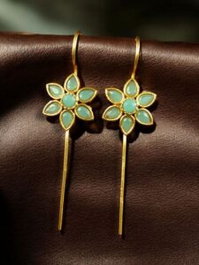 Designer Gold Plated Flower Earcuff | Elegant Stone Work for Daily Wear Perfect Jewelry For Girls - color: "Mint"
