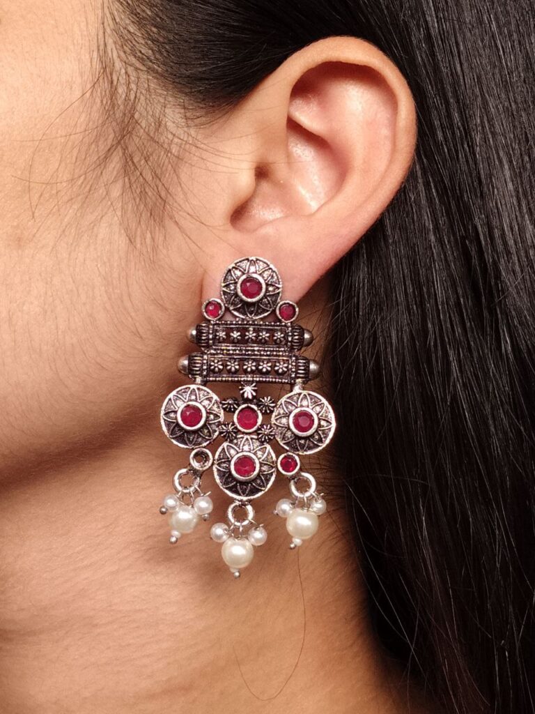 Elegant Flower Design Earrings | German Silver Pearl & Stone Work Perfect Jewelry for Women