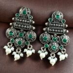 Bulk 100 Elegant Flower Design Earrings | German Silver Pearl & Stone Work Perfect Jewelry for Women - "Green"