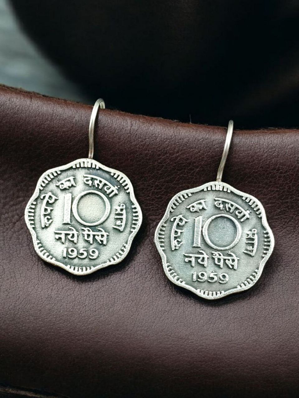 Handcrafted 10 Paisa Coin Earrings | Silver Replica Oxidized Hook Amazing Jewelry for Girls 3 Handcrafted oxidized 10 paisa coin earrings with silver replica hook design
