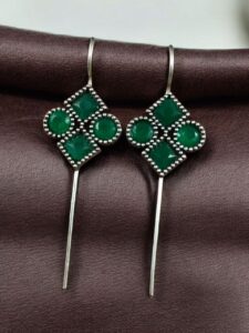 Traditional Stone Earcuff | Oxidized Silver Plated Ethnic Jewelry Best Gift For Her - color: "Green"