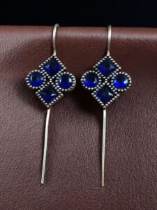 Traditional Stone Earcuff | Oxidized Silver Plated Ethnic Jewelry Best Gift For Her - color: "Blue"