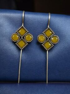 Traditional Stone Earcuff | Oxidized Silver Plated Ethnic Jewelry Best Gift For Her - color: "Yellow"