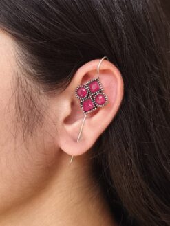 Oxidized silver plated traditional stone earcuff ethnic jewelry for women