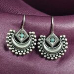 Traditional Half Moon Earrings | Silver Replica Oxidized Amazing Hook Earring for Women - "Mint"