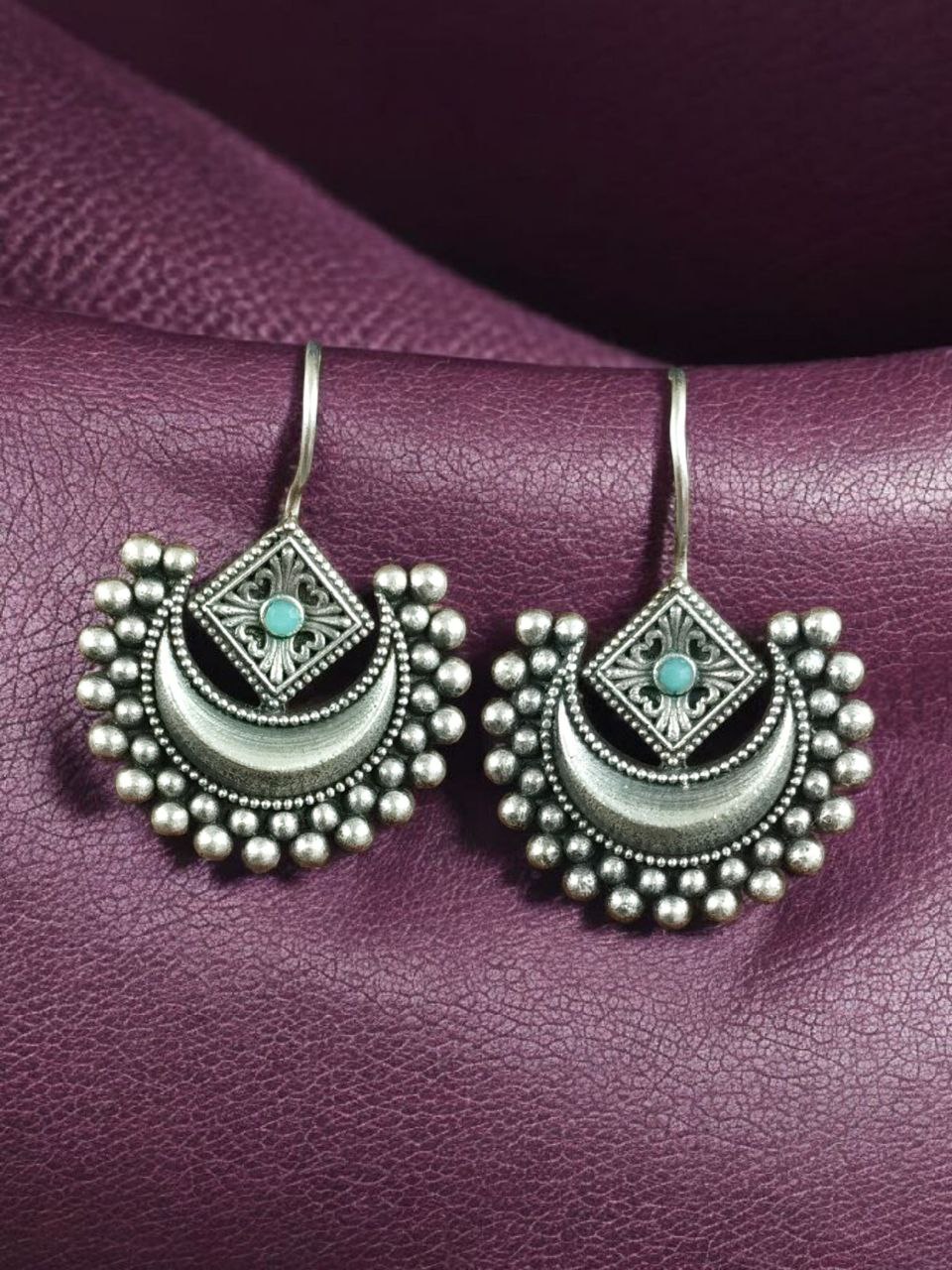 Traditional Half Moon Earrings | Silver Replica Oxidized Amazing Hook Earring for Women 5 Traditional oxidized silver replica half moon hook earrings for women