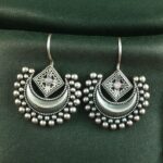 Traditional Half Moon Earrings | Silver Replica Oxidized Amazing Hook Earring for Women - "Baby Pink"