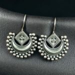Traditional Half Moon Earrings | Silver Replica Oxidized Amazing Hook Earring for Women - "White"