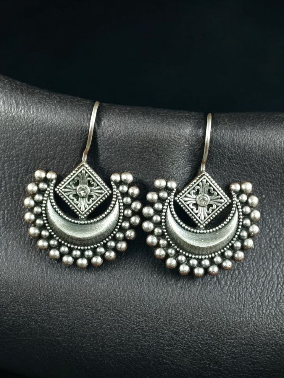 Traditional Half Moon Earrings | Silver Replica Oxidized Amazing Hook Earring for Women 7 Traditional oxidized silver replica half moon hook earrings for women