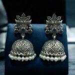 Bulk 52 Beautiful Floral Art Jhumka Earrings | Vintage Look Oxidized Silver Replica Dangler with Pearl Work Best Jewelry - "Blue"