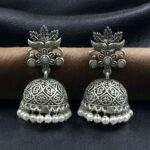 Bulk 54 Beautiful Floral Art Jhumka Earrings | Vintage Look Oxidized Silver Replica Dangler with Pearl Work Best Jewelry - "Baby Pink"