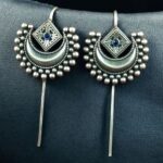Designer Half Moon Oxidized Earcuff | Silver Replica Ethnic Stone Perfect Jewelry for Girls - "Blue"