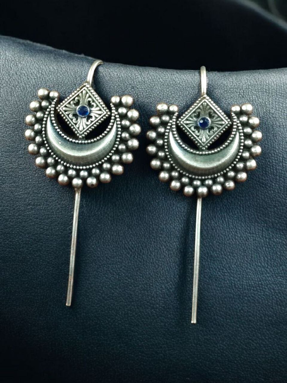 Designer Half Moon Oxidized Earcuff | Silver Replica Ethnic Stone Perfect Jewelry for Girls 3 Designer Half Moon Oxidized Silver Replica Earcuff with Stone Work for Girls