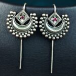 Designer Half Moon Oxidized Earcuff | Silver Replica Ethnic Stone Perfect Jewelry for Girls - "Red"