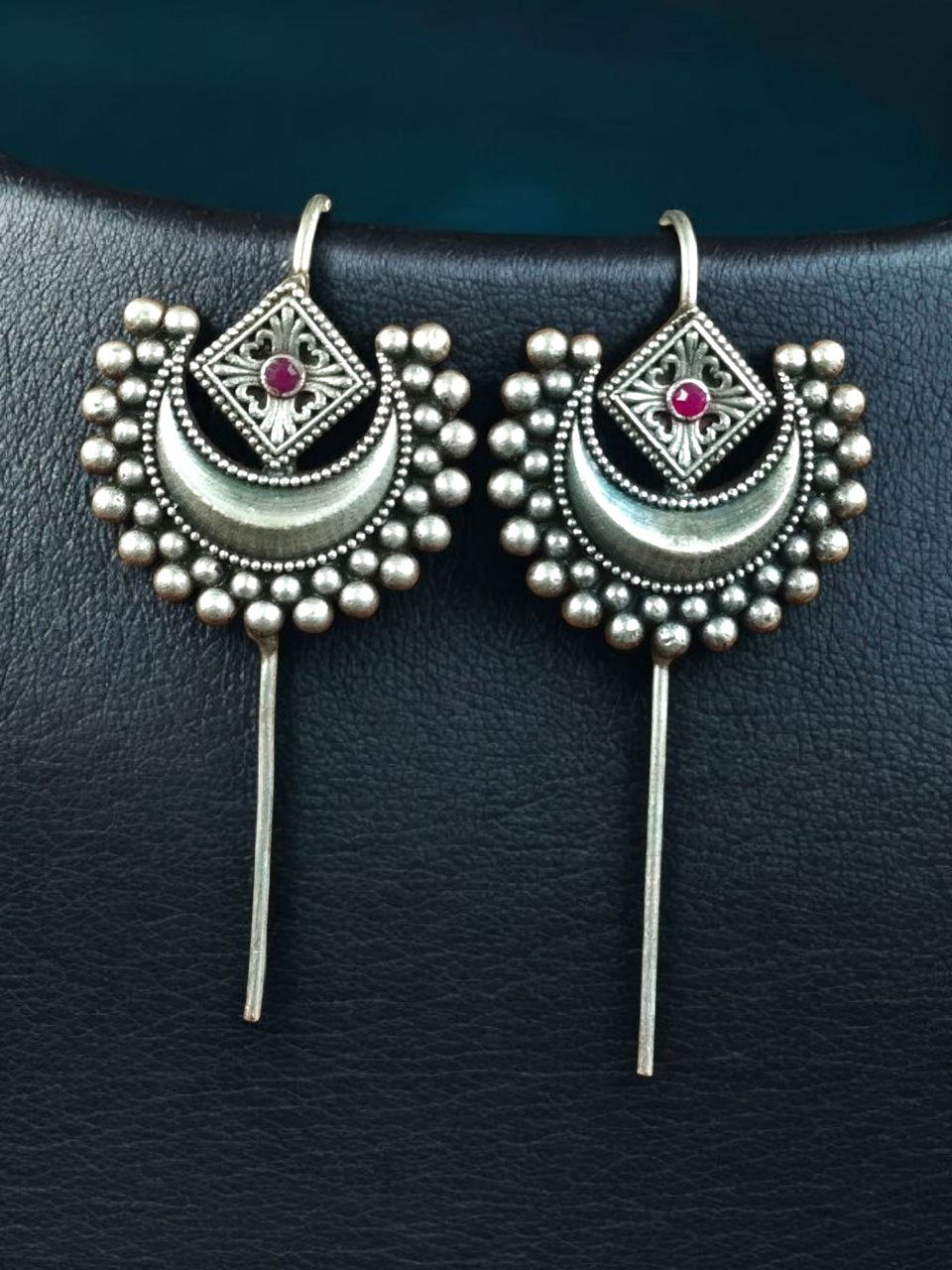 Designer Half Moon Oxidized Earcuff | Silver Replica Ethnic Stone Perfect Jewelry for Girls 4 Designer Half Moon Oxidized Silver Replica Earcuff with Stone Work for Girls