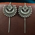 Designer Half Moon Oxidized Earcuff | Silver Replica Ethnic Stone Perfect Jewelry for Girls - "Black"