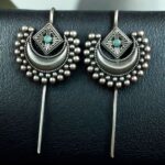 Designer Half Moon Oxidized Earcuff | Silver Replica Ethnic Stone Perfect Jewelry for Girls - "Mint"