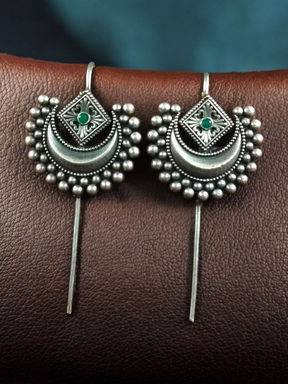 Designer Half Moon Oxidized Earcuff | Silver Replica Ethnic Stone Perfect Jewelry for Girls 7 Designer Half Moon Oxidized Earcuff Silver Replica with Stone Work for Girls