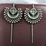 Designer Half Moon Oxidized Earcuff | Silver Replica Ethnic Stone Perfect Jewelry for Girls - "White"