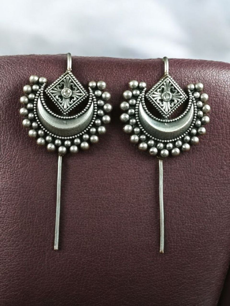 Designer Half Moon Oxidized Earcuff | Silver Replica Ethnic Stone Perfect Jewelry for Girls 8 Designer Half Moon Oxidized Silver Replica Earcuff with Stone Work for Girls