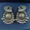 Antique Look Bird Earrings with Pearl Detailing in Silver Replica Oxidized Finish