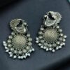 Antique Look Bird Earrings with Pearl Detailing in Silver Replica Oxidized Finish
