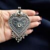 Traditional German Silver Pendant Heart and Flower Design with Ghungroo for DIY Jewelry Crafts