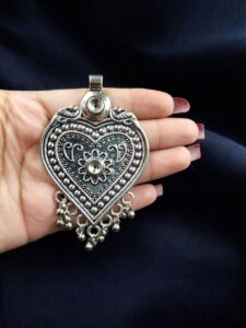 Traditional German Silver Pendant | Heart & Flower Design with Ghungroo for DIY Crafts