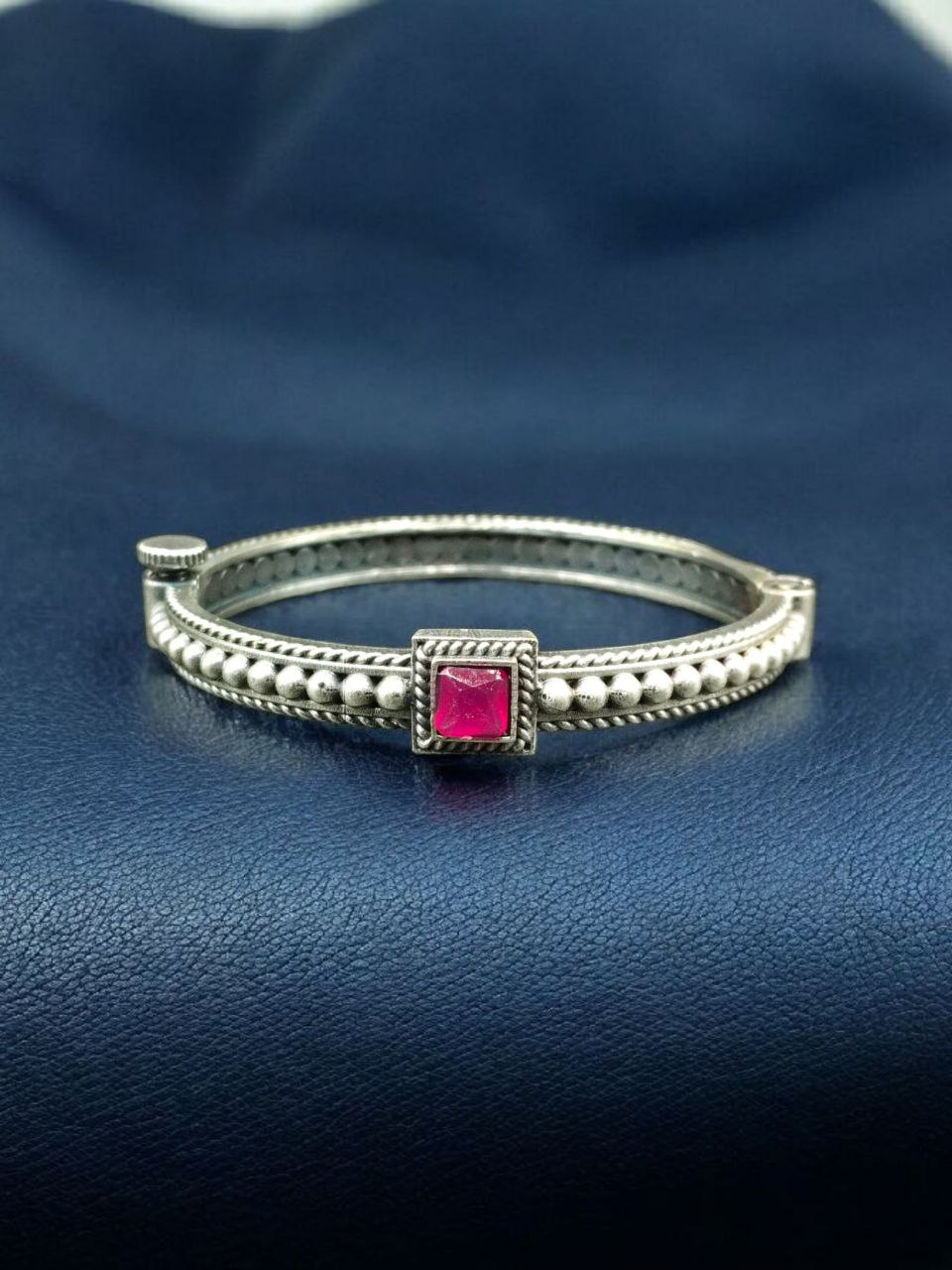 Handcrafted Silver Plated Bangle | Openable Ethnic Kada with Beautiful Stone Design 8 Handcrafted Silver Plated Openable Bangle with Beautiful Stone Design Ethnic Kada for Women