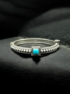 Handcrafted Silver Plated Bangle | Openable Ethnic Kada with Beautiful Stone Design - color: "Aqua"