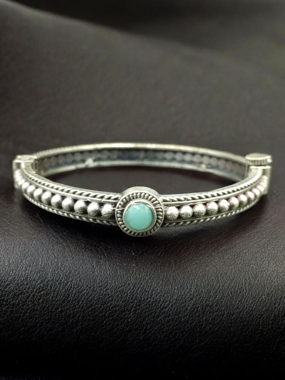 Antique Look Silver Plated Kada | Stone Work Openable Ethnic Perfect Bangle for Women 9 Antique look silver plated openable kada with stone work for women.