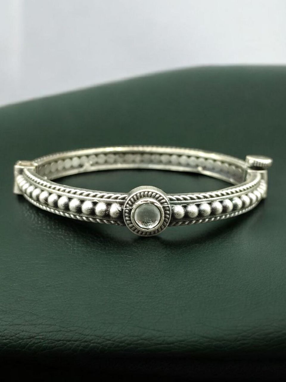 Antique Look Silver Plated Kada | Stone Work Openable Ethnic Perfect Bangle for Women 8 Antique look silver plated openable kada with stone work for women.
