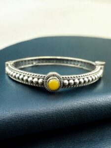 Antique Look Silver Plated Kada | Stone Work Openable Ethnic Perfect Bangle for Women - color: "Yellow"
