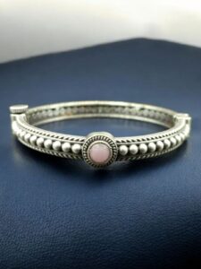 Antique Look Silver Plated Kada | Stone Work Openable Ethnic Perfect Bangle for Women - color: "Baby Pink"
