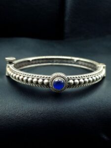 Antique Look Silver Plated Kada | Stone Work Openable Ethnic Perfect Bangle for Women - color: "Blue"