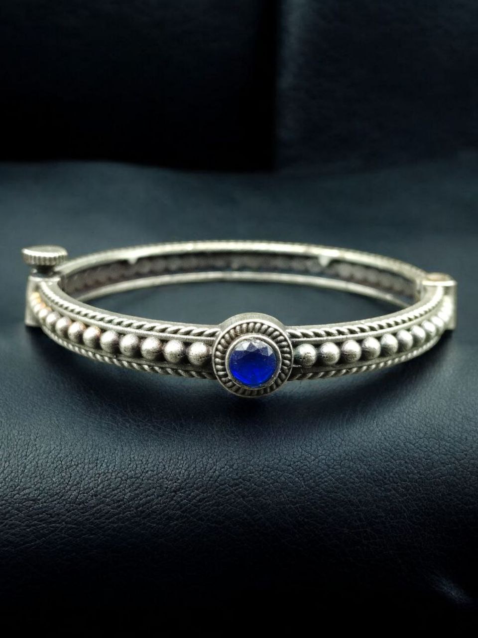 Antique Look Silver Plated Kada | Stone Work Openable Ethnic Perfect Bangle for Women 4 Antique look silver plated openable kada with stone work for women.