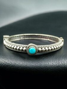 Antique Look Silver Plated Kada | Stone Work Openable Ethnic Perfect Bangle for Women - color: "Aqua"
