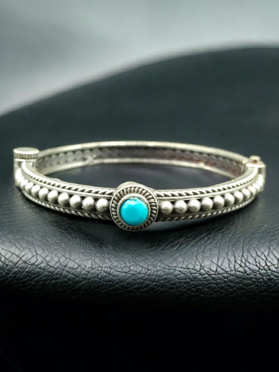 Antique Look Silver Plated Kada | Stone Work Openable Ethnic Perfect Bangle for Women 3 Antique look silver plated openable kada with stone work for women.