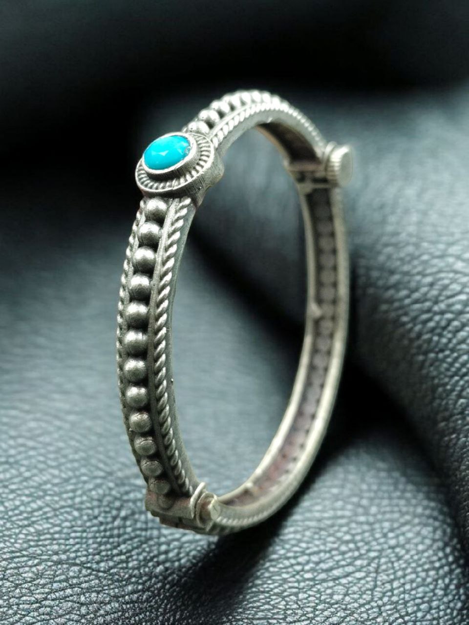 Antique Look Silver Plated Kada | Stone Work Openable Ethnic Perfect Bangle for Women 10 Antique look silver plated openable kada with stone work for women.