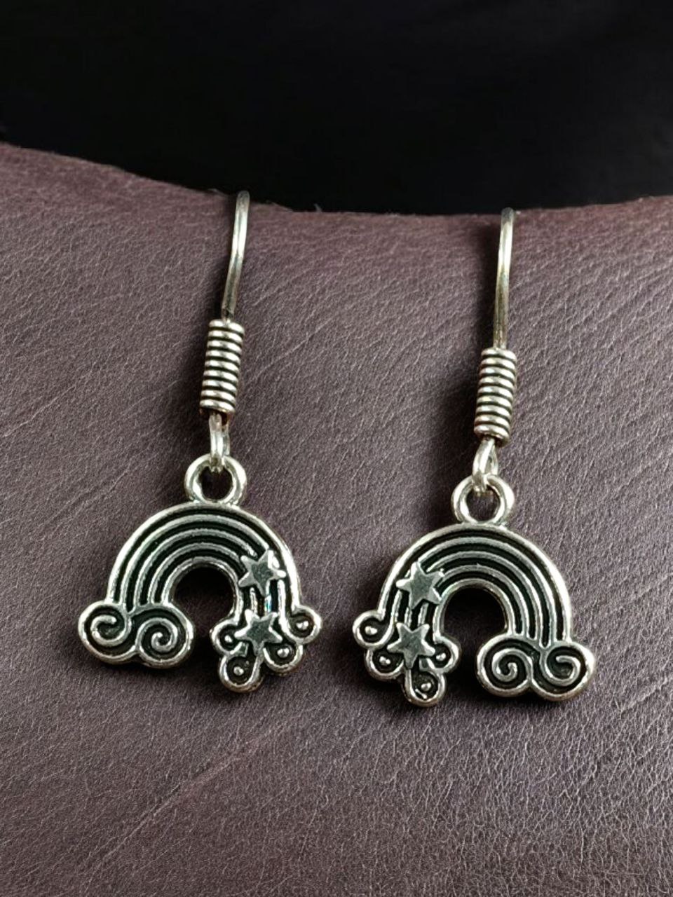 Elegant Rainbow Hook Earrings | German Silver Ethnic Dangler Jewelry Perfect for Daily Use 3 Elegant German silver rainbow hook earrings for daily wear.