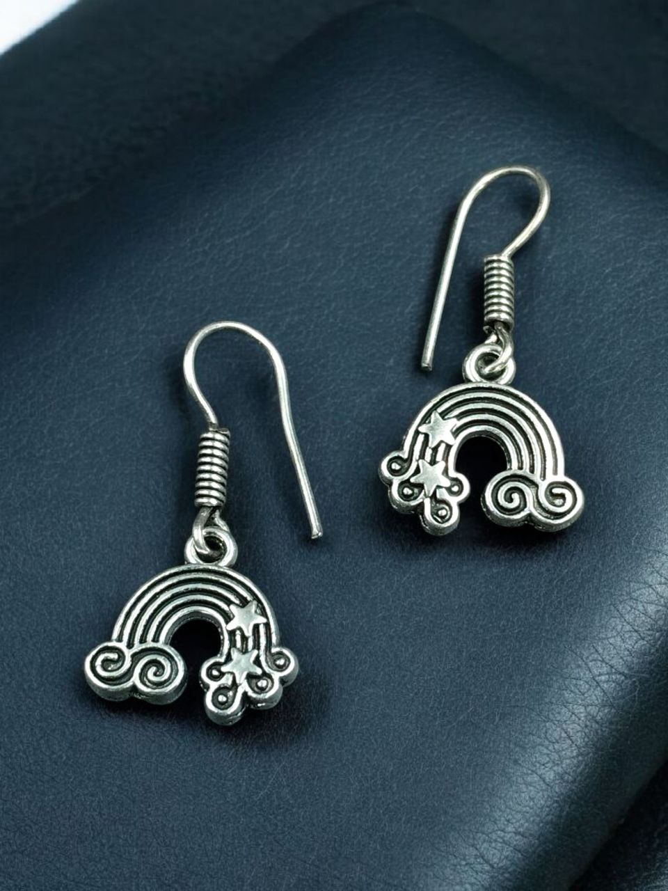 Elegant Rainbow Hook Earrings | German Silver Ethnic Dangler Jewelry Perfect for Daily Use 2 Elegant German silver rainbow hook dangler earrings for daily wear.
