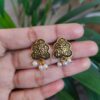 Lightweight gold plated pearl stud earrings for girls’ daily wear.